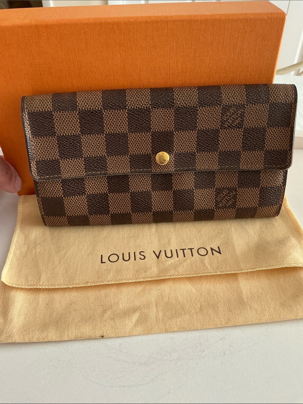 LOUIS VUITTON Authentic Damier Ebene Clutch/Wallet, Dust Bag, Box & COA